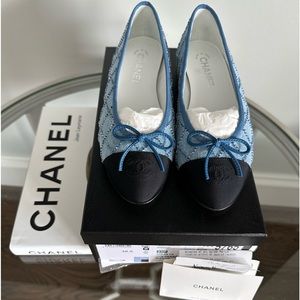 CHANEL 23P Denim BALLERINA FLAT 38.5